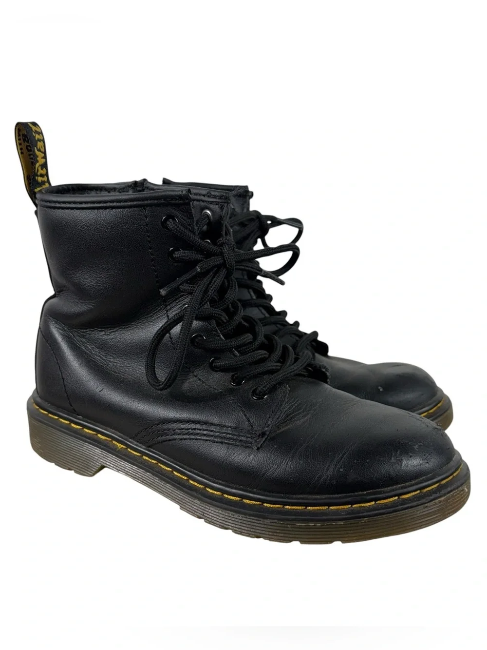 Doc Martens Black Ankle Height Black Leather Combat Boots Youth US3 Kids 3